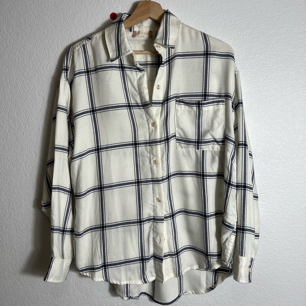 Altar'd state off white navy long‎ sleeve button down shirt S